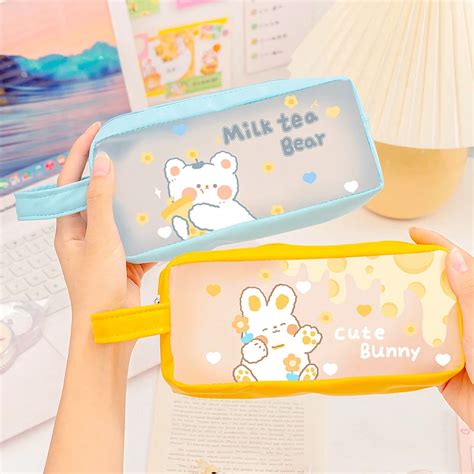 Ins Schattige Potloodzak Kawaii Briefpapier Pvc Waterdicht Potlood Etui