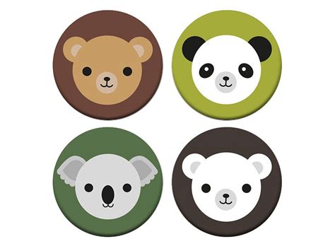 Kawaii Bears Badges Koala, Panda, Polar Bear and Brown Bear - Etsy