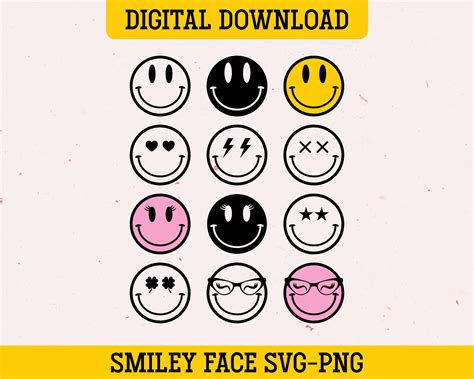 Smiley Face Svg Smiley Face Svg Bundle Emoji Svg Happy Face Etsy