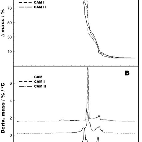 TG DTG Curves For The Samples CAM Sample Solid Line CAM1 Sample