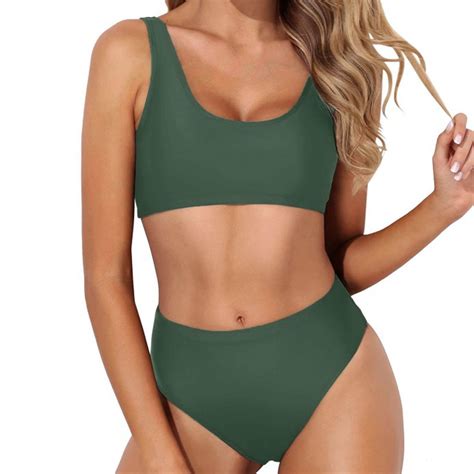 Qolati Bathing Suit For Women High Waisted Bikini Sets Sporty Two Piece Swimsuits Solid Color