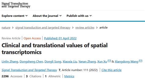前沿综述 Nature子刊：空间转录组学的临床和转化价值 知乎