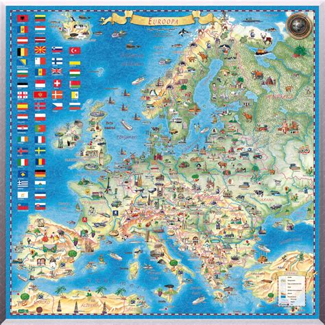 Modern Europe, pictorial map with all the important Landmarks [Large ...