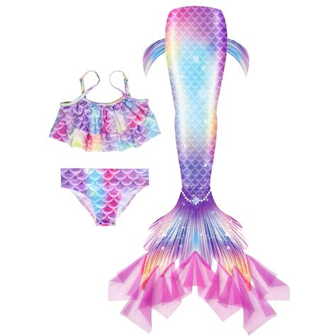 Teen Girl Swimsuit Pieces Fish Tail Set Bikini Top Bowknota Halter Swimwear Briefs Swim Suit