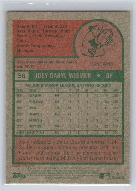 2024 Topps Heritage 56 Joey Wiemer Milwaukee Brewers SP EBay