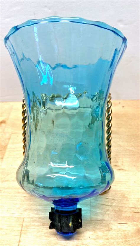 Vintage Homco Aqua Blue Diamond Honeycomb Glass Votive Cup Candle