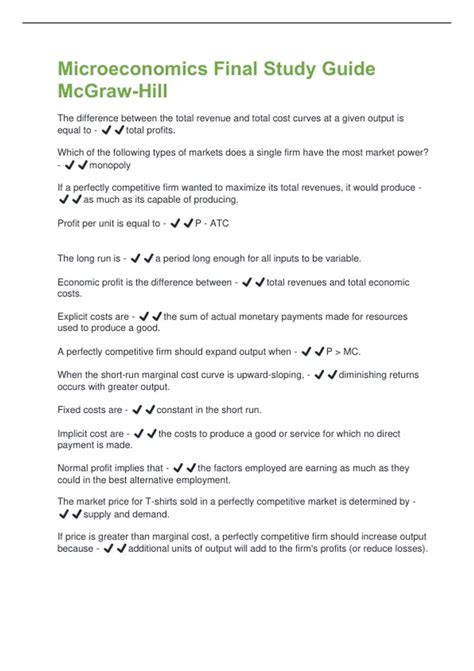 Microeconomics Final Study Guide McGraw-Hill All Possible Questions and