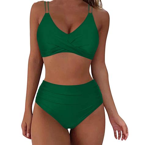 Utsjkr Bikini Sets For Women Sexy Two Piece Swimsuits Tummy Control Bathing Suits Push Up V Neck