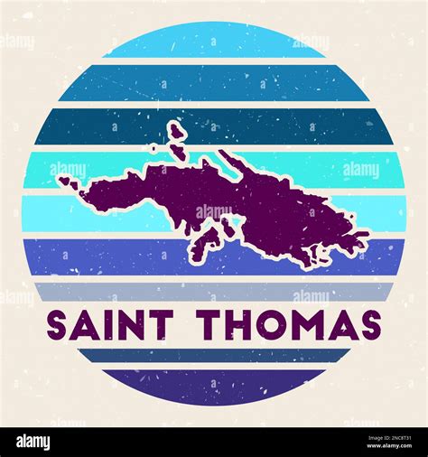 Saint Thomas Logo Sign With The Map Of The Island And Colored Stripes