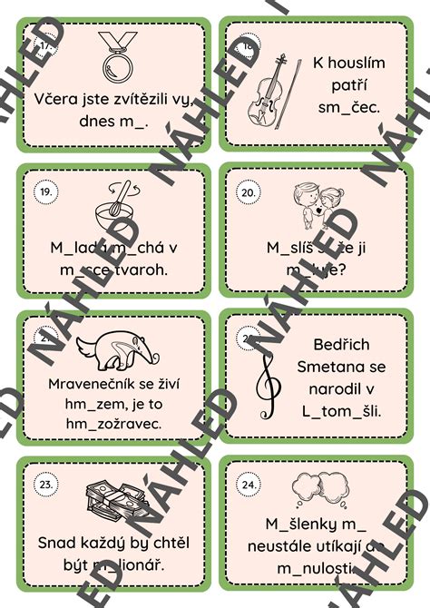 Vyjmenovaná slova po M běhací diktát kartičky Český jazyk