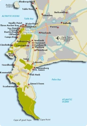 Cape Town neighborhood map - Cape Town neighborhoods map (Western Cape - South Africa)