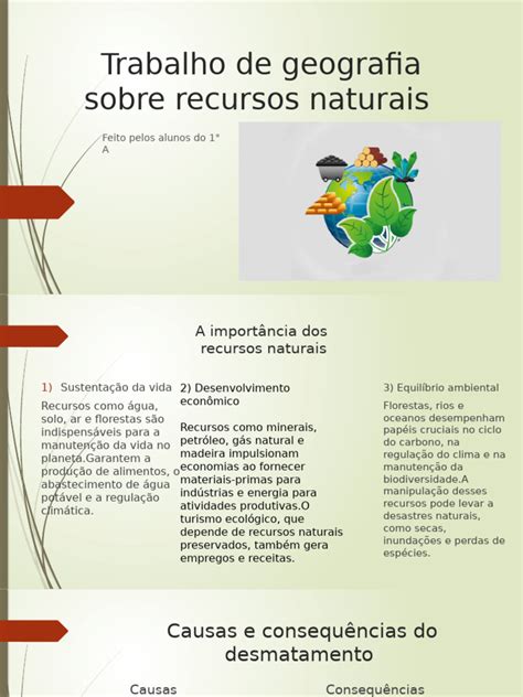 Trabalho de geografia sobre recursos naturais | PDF | Desmatamento | Água