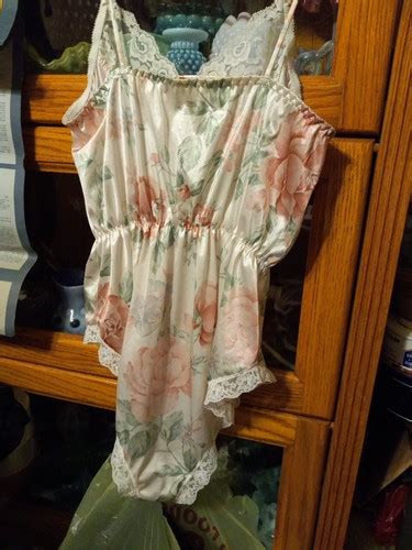 Vintage Shiny Glossy Satin Floral Teddy Bodysuit Lingerie Babydoll Size