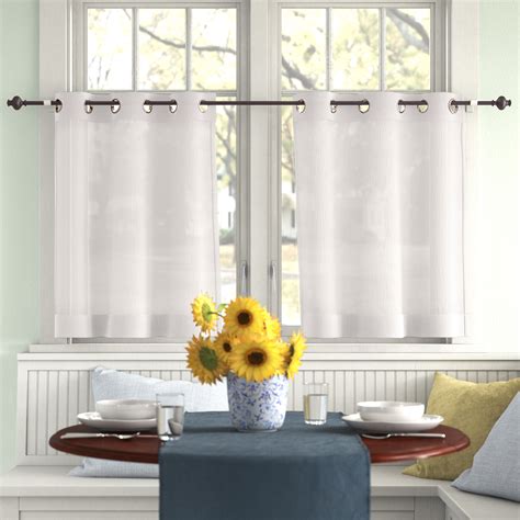 Ebern Designs Sauel Textured Semi Sheer Kitchen Cafe Curtain Pair