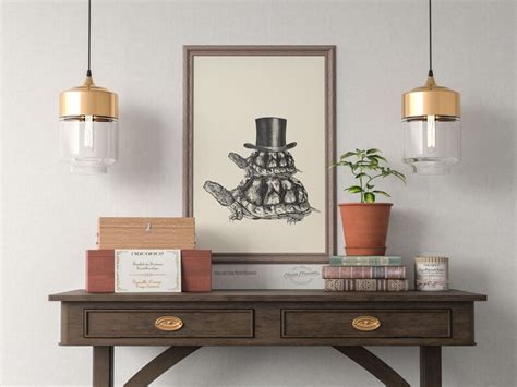 Turtle Art Turtles With Top Hat Turtle Illustration Etsy