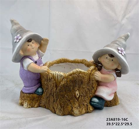 Kids Craft Garden Ornaments Backyard Statue With Flower Pot
