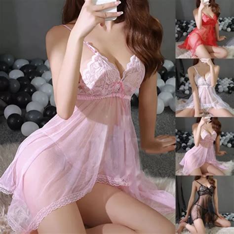 ROBE LINGERIE SEXY femme en maille et dentelle avec culotte ensemble pour vêtem EUR