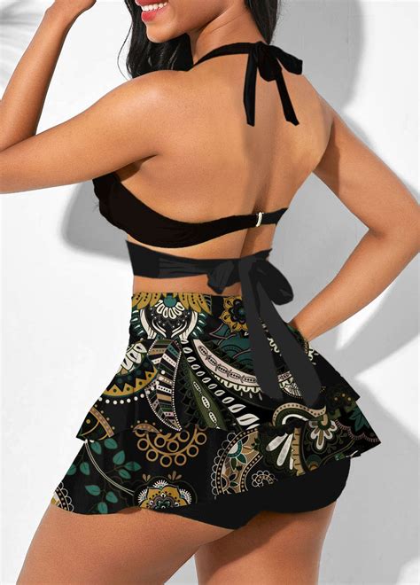 Front Cross Layered Ruffle Hem High Waisted Bikini Set Rosewe USD 34 98