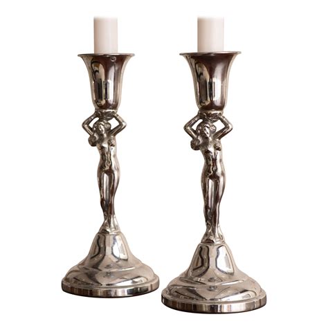 Figurative Nude Chrome Candlesticks By Krome Kraft Farber Bros At StDibs Kromekraft