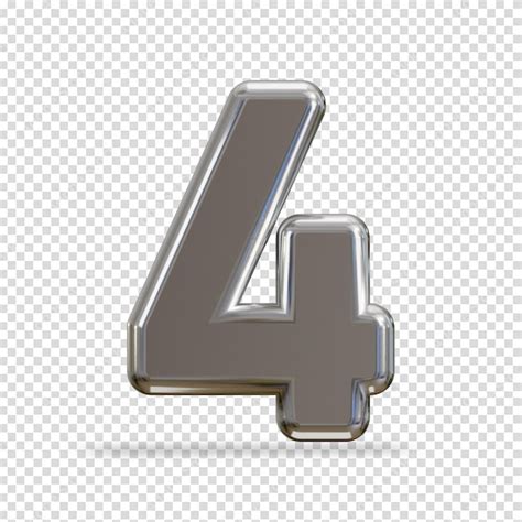 Premium PSD | Luxury silver number 4 typography 3d render