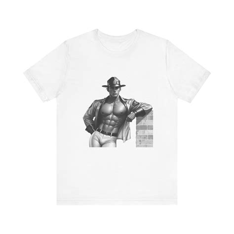 Shirtless Cop Tom Of Finland Art Inspired T Shirt Gay Erotic Art Tee Leather Men Fetish Art