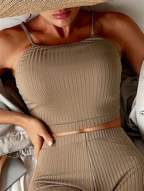 SHEIN Swim Classy Solid Color Ribbed Bandeau Bikini Set With Tied Strap SHEIN EUQS