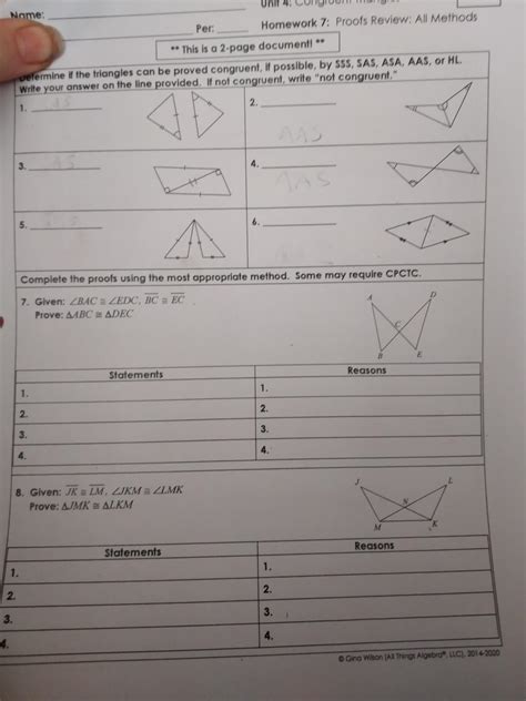 Unit 4 Congruent Triangles Homework 7 Answer Key