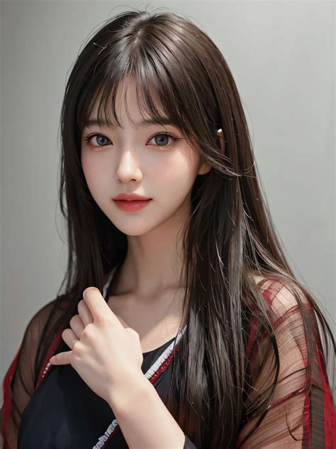 長い髪と黒いトップスを着た女性が写真を撮るためにポーズをとっている Seaart Ai