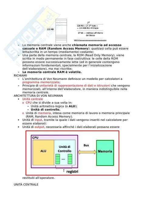 Appunti Di Fondamenti Di Informatica Teoria Von Neumann