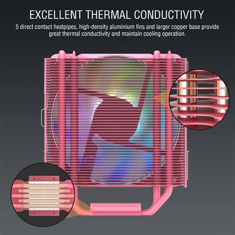 Snapklik.com : V5 Pink CPU Cooler, 120mm 5 Heat Pipes Addressable RGB & PWM Air Cooler Processor ...