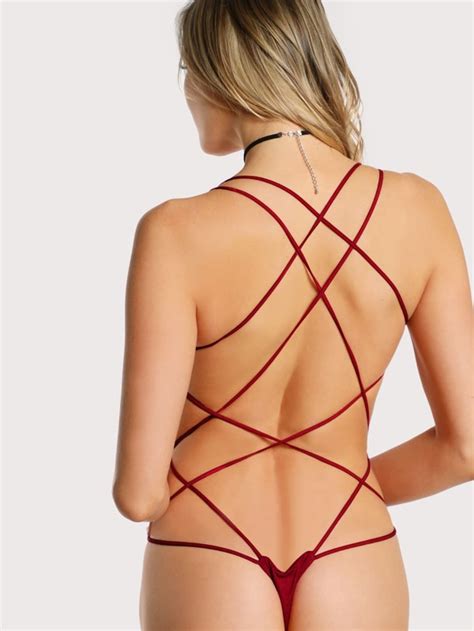 Shein Strappy Open Back Thong Bodysuit Shein Usa