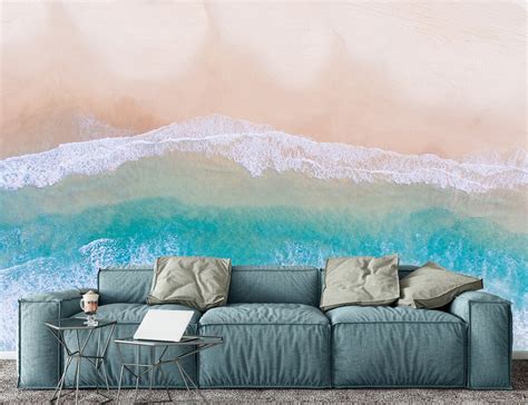 Printable Peelandstick Vinyl Wallpaper Beach Waves Mural Sea Etsy Canada