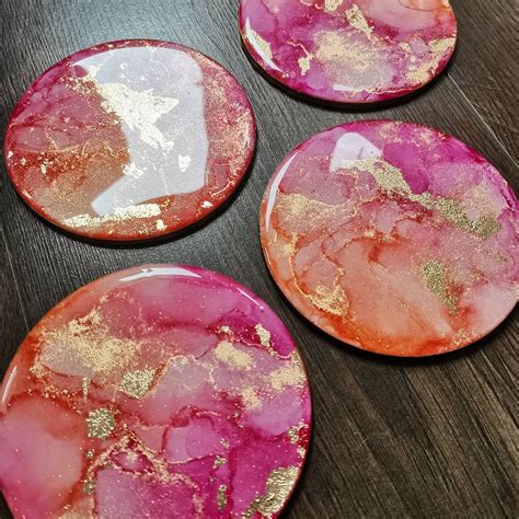 Alcohol Ink And Resin Sunset Coasters Etsy