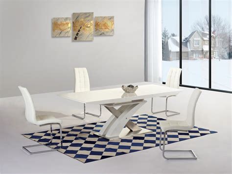 White Extending gloss dining table and 6 chairs - Homegenies