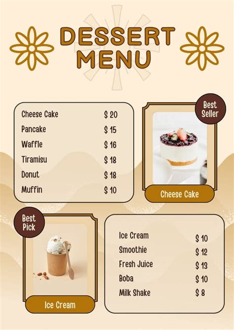 Page Free Printable Editable Dessert Menu Templates Canva