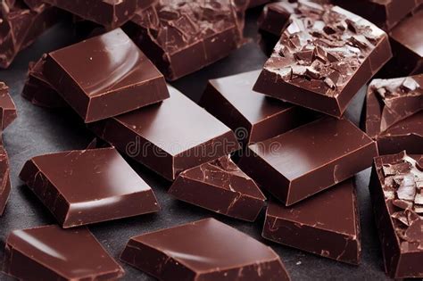 Square Pieces Of Milk Chocolate Bar With Chocolate Chips On Gray