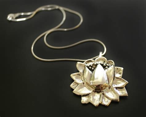 Large Lotus Necklace SilverBotanica Handmade Jewelry Designed By