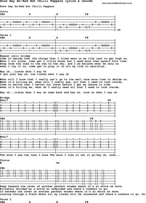 Love Song Lyrics For Snow Hey Ho Red Hot Chilli Peppers With Chords