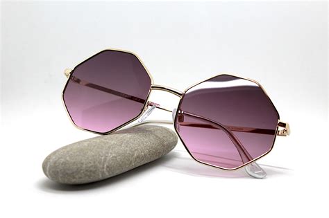 Round Big Octagonal Sunglasses Woman Gold Frame Gradient Purple Lens Occhiali Da Sole Donna