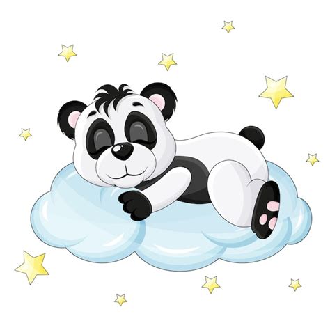 Lindo pequeño panda duerme en una nube con los ojos cerrados y las