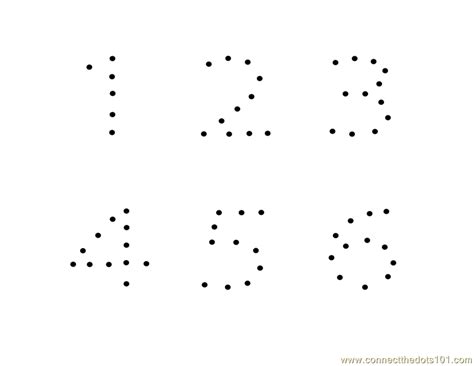 Numbers 1 to 6 dot to dot printable worksheet - Connect The Dots