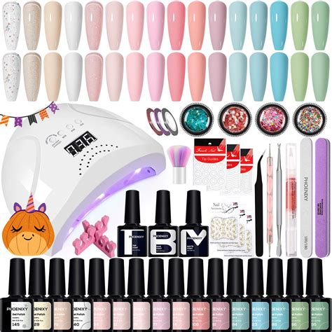 Incomplete Gel Nail Polish Kit With U V Light Phoenixy Pcs Pink Blue Green White Nude Gel