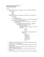 Human Evolution Study Guide - ImportanttermsforSolomonCh.22 TheEvolutionofPrimates Primates ...