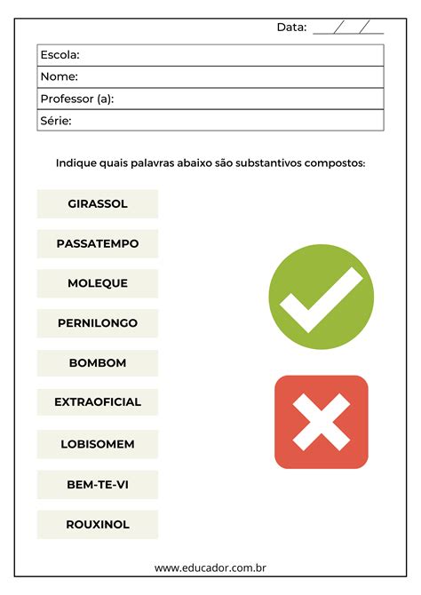 Exercícios Plural Dos Substantivos Compostos 9o Ano Com Gabarito