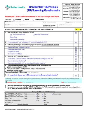 Tb Questionnaire Sutter Health Fill And Sign Printable