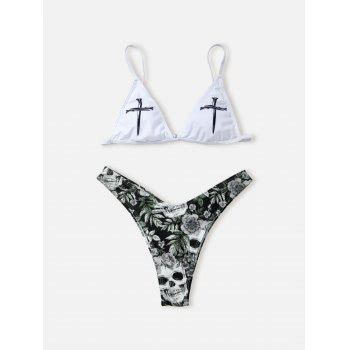 Emmiol Free Shipping 2025 Cross Skull Print Bikini Set White M In Bikini Sets Online Store EMMIOL
