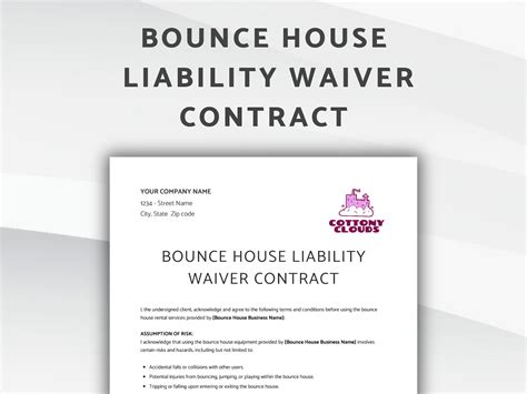 Bounce House Liability Waiver Contract Release Of Liability Agreement Editable Liability