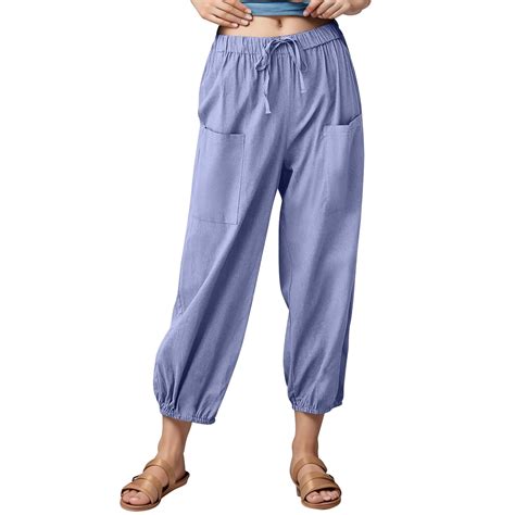 Mohiass Womens Wide Leg Pants Casual Drawstring Capri Pants High Waist