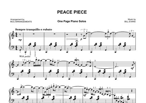 Peace Piece Arr MCC Arrangements By Bill Evans Sheet Music For Piano