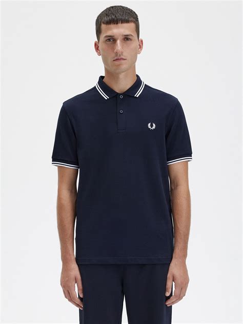 Fred Perry Twin Tipped Regular Fit Polo Shirt Navy White At John Lewis And Partners